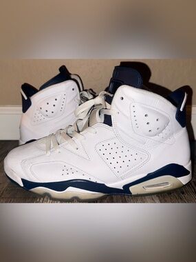 Size 11 100% authentic air jordan 6 Men's White Navy High-Top Sneakers blue OG